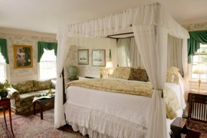 Interior-Bedroom-Furniture-Romantic-Honeymoon-Design-Ideas-Canopy-Bed-White-Mosquito-Netting-Combine-Cream-Pattern-Floral-Sheet-Room-Mesmerizing-Canopy-Bed-Design-Ideas-For-Bedroom-resized